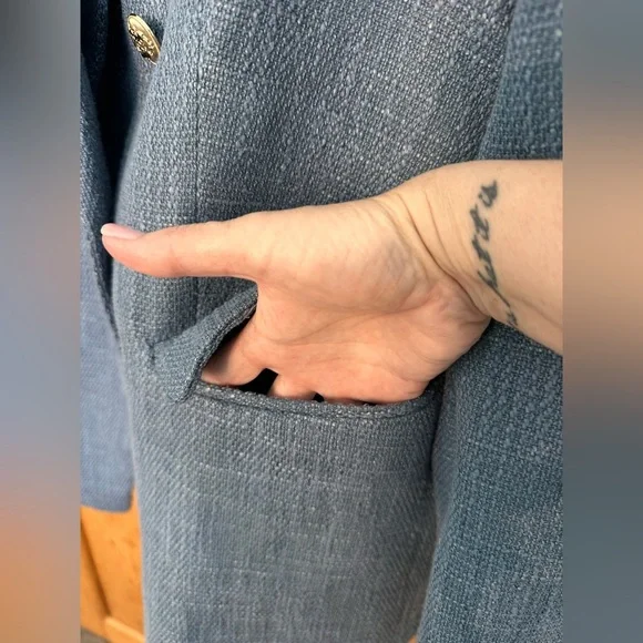 Unbranded Nubby Tweed Slate Blue Blazer With Gold Buttons Very Chic!! Sz XL - Picture 9 of 15